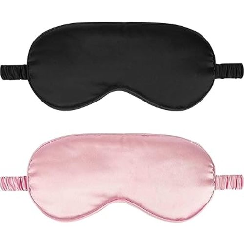IEKEODI 2 Pack Silk Sleep Masks, Light Blocking Eye Masks, Black & Pink