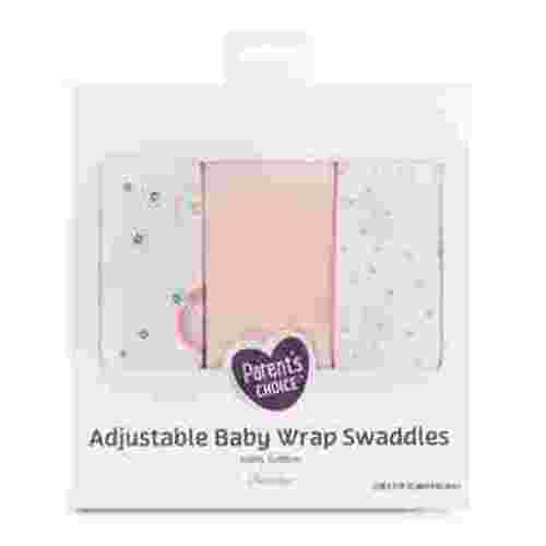 Parent's Choice 100% Cotton 3-Pack Adjustable Baby Wrap Swaddles for Girls, Rainbow Print, 22" x 27"