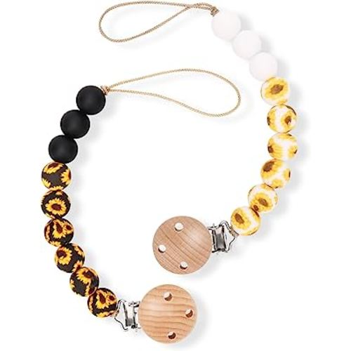 Pacifier Clips, 2PCS Silicone Soother Clips, BPA Free Pacifier Clip Pacifier Holder for Newborn Baby Boy Girl Gifts, Sunflower