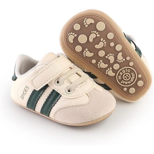 Newbron Baby Boys Girls Retro Sneakers Pu Leather Rubber Sole Walking Shoes Toddler Non-Slip First Walkers Infant Slippers Crib Shoes