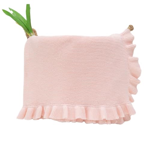 Cotton Baby Blanket with Ruffle Edge Soft Breathable Newborn Blanket for Boys & Girls, Lightweight Knit Throw for Crib, Stroller & Nursery Multiple Colors Available Pink 30x40