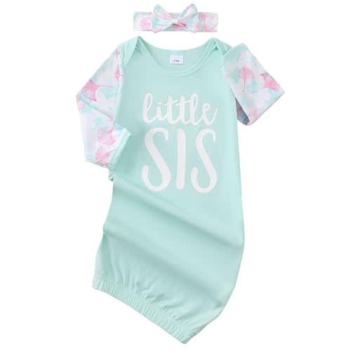 AMAWMW Newborn Baby Girl Little Sister Sleeper Gown Stripe Long Sleeve Nightgown Pajamas Gifts Stuff Essential Outfit