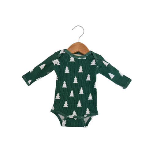 Organic Waffle Long Sleeve Bodysuit, Spruce Trees
