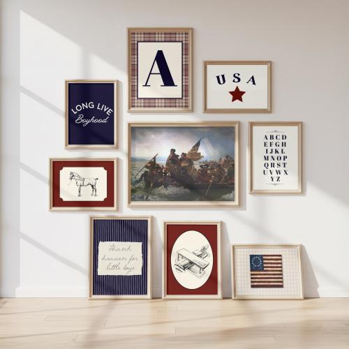 Vintage Americana Nursery Gallery Wall, Transportation Bedroom, Classic Americana, American Heritage Bedroom Wall Art, American Flag Art