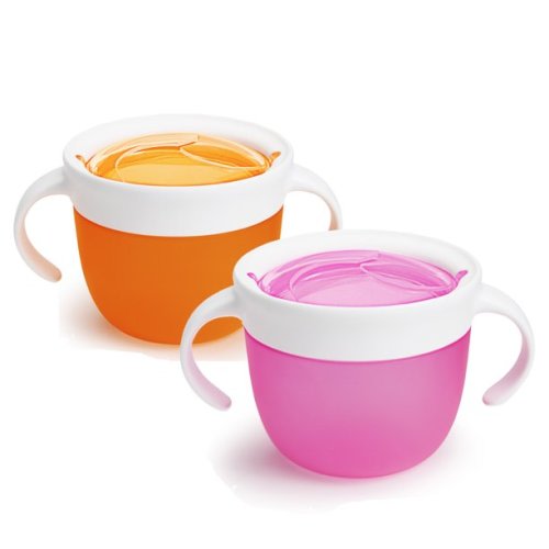 Munchkin 2 Piece Snack Catcher, Holds up to 9 Ounces, BPA-Free, Pink/Orange
