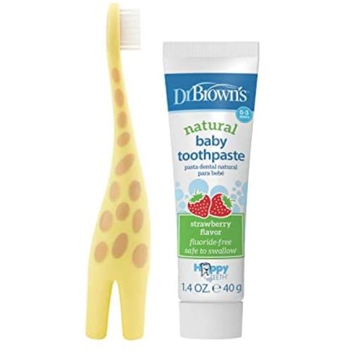 Dr. Brown's Infant-to-Toddler Toothbrush, Giraffe & Strawberry Toothpaste Set