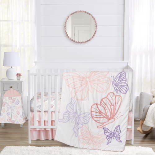 Sweet Jojo Designs Butterfly Pink Purple White 4 Piece Crib Bedding Set