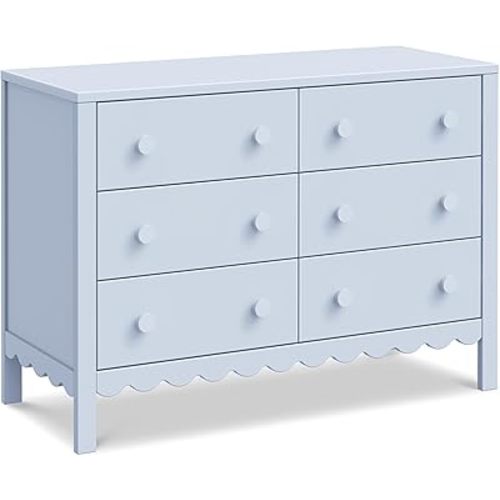 Davinci Sammy Scallop 6-Drawer Dresser for Nursery - GREENGUARD Gold Certified - Wooden Double Chest of Drawers for Kids, Boys & Girls - Baby Dresser for Kids Bedroom & Living Room - Powder Blue