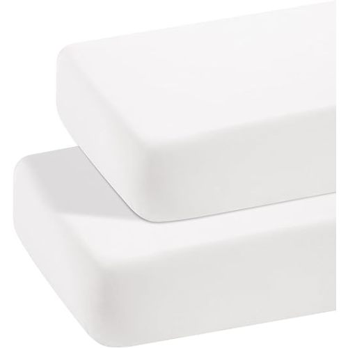 BEDSUM Microfiber 2 Pack Toddler Fitted Crib Sheets, Super Soft and Cozy Baby Sheets for Standard Crib and Toddler Mattresses, 28x52 Inches, White