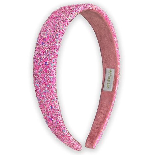 FROG SAC Hairband, Iridescent Glitter Headband for Girls, 13 inch Headband with Non-Slip Lining, Sparkly Hair Accessory for Kids, Cute Little Girl Hairband, Pink, Single Pack