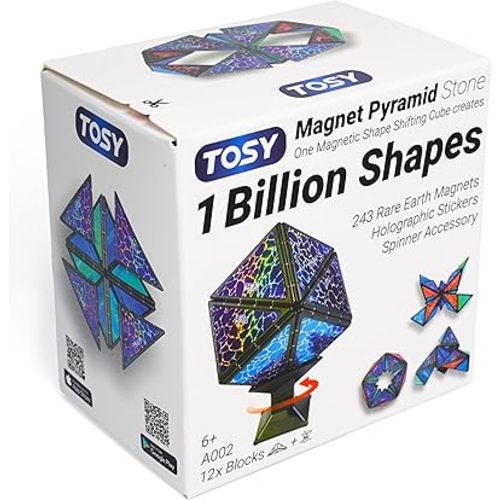 TOSY Magnet Pyramid Stone - 1 Cube Transforms into 1 Billion Shapes (Bunny, Egg Basket, Flowers, Heart), Easter Birthday Gift, 12 pcs, 243 Magnets, Holographic Design, Puzzle/STEM Toy