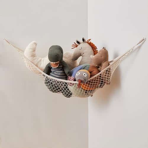3 Sprouts Large Stuffed Animal Hammock - Corner Wall Toy Net Organizer for Plushie Animals, Teddy Bear Hanging Storage Solution, Stuff Toy Hammock Holder - Includes Anchors & Hooks
