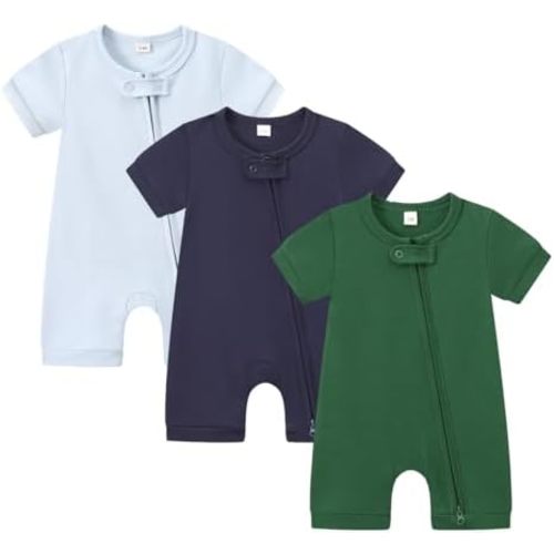 Bafeicao 3 Pack Baby Boy Girl Short Sleeve Rompers Soft Cotton 2 Way Zipper Romper One Piece Jumpsuits Clothes