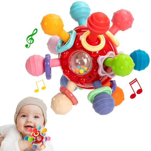 Baby Montessori Teething Toys for 0-6 6-12 Months, Food Grade Teether Sensory Toys for Babies 0 3 6 9 12 Months, Infant Newborn Developmental Learning Rattle Toys Gifts for Baby Boys Girls
