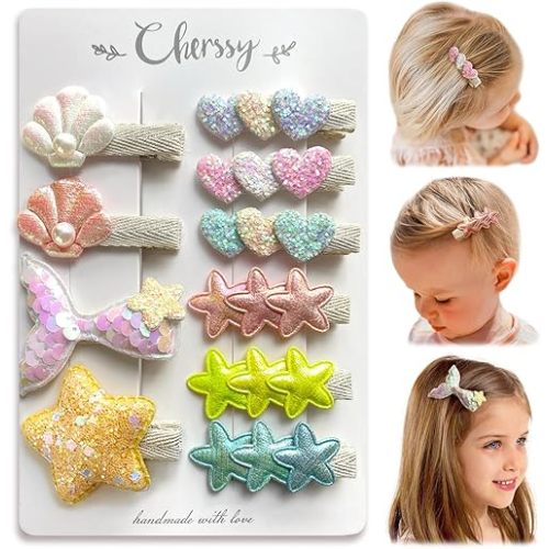 Glitter Mermaid Hair Clips for Girls, 10pcs Non Slip Fully Lined Alligator Clips Hair Accessories for Baby Toddlers Kids Teens by Cherssy