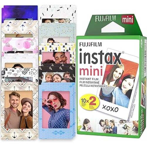 Fujifilm Instax Mini Film - Fuji Film Instant Film - Twin Pack (20 Sheets) - Bundled with Moshify 20 Colorful Sticker Frames