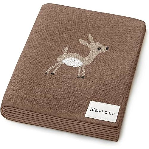 Knit Baby Swaddling Blanket - 100% Cotton Lightweight Soft Cozy Receiving Swaddle Stroller Quilt Blanket for Shower Gift Registry for Newborns, Infants, Toddlers (Deer - Mocha)
