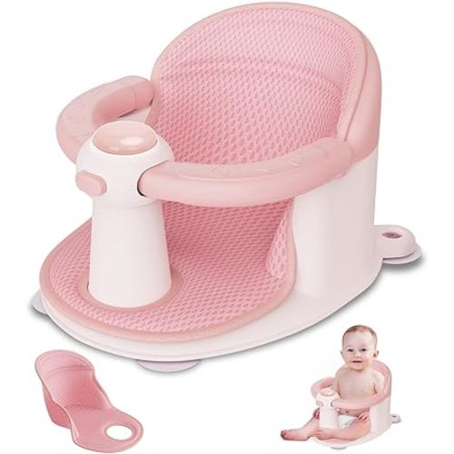Baby Bath Seat for Babies 6 Months & up, Soft Cushions, Non-Slip Baby Bath Seat, Safe & Comfortable Baby Bath Support, for Bathtub/Living Room/Shower Room(Pink)