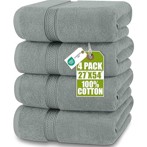 Utopia Towels 4 Pack Premium Bath Towels Set, 27 by 54 Inches, 100% Ring Spun Cotton 600GSM, Lightweight and Highly Absorbent Quick Drying Towels, Perfect for Daily Use, Cool Grey