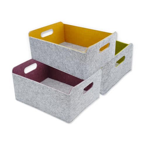 Welaxy Collapsible Felt Storage Baskets, Foldable Shelf Bins for Toys, Clothes, Books & Closet Organization (Curry +Moss green + Wild berry)
