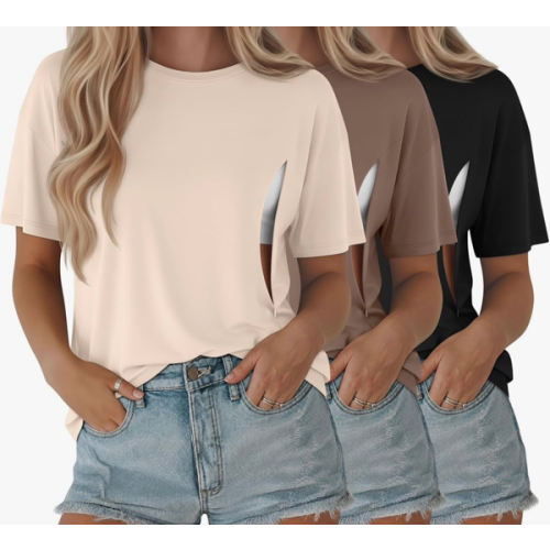 Riyiper 3 Pack Women's Nursing Shirt Breastfeeding Maternity Short Sleeve Tops with Hidden Zippers Crewneck Loose Fit T-Shirt