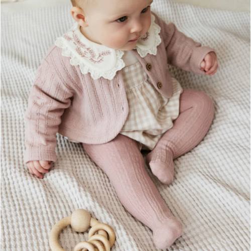 Pink Bubble Romper Long Sleeve Bodysuit Cardigan and Tights 4 Piece Set (0mths-