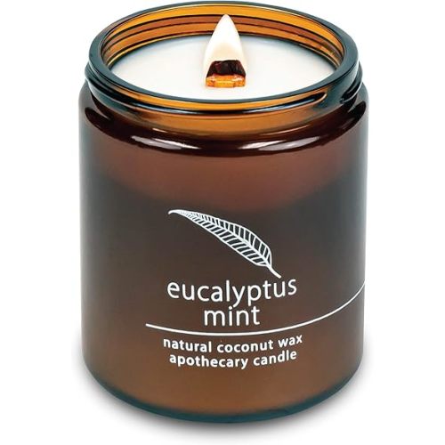 Hemlock Park Crackling Wood Wick Candle Handcrafted with Natural Coconut Wax (Standard 8 oz, Eucalyptus Mint)