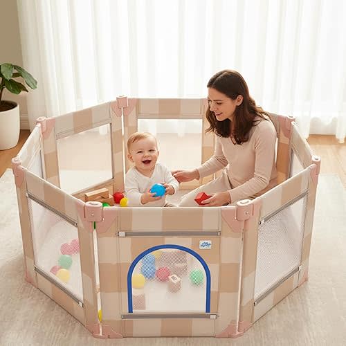 Foldable Baby Playpen, 50 x 50 Play Pen for Babies and Toddlers with Gate
