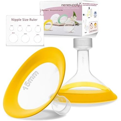 Nenesupply 15mm Oval Flanges Compatible with Medela Breast Pump Parts Replace 17mm Flange Accessories. Work with Pump in Style Parts Symphony Parts Swing Maxi Harmony and Personalfit Flex Connector