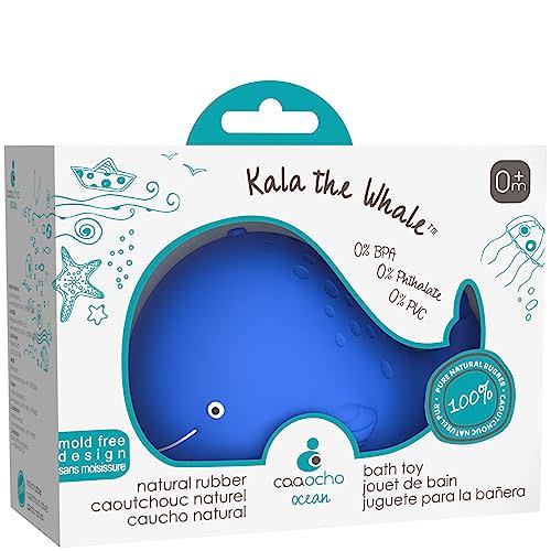 caaocho Pure Natural Rubber Bath Toy - Kala The Whale Baby Toy - Hole Free, BPA Free Bath Toys for Infants, Without Holes Sealed Natural Rubber
