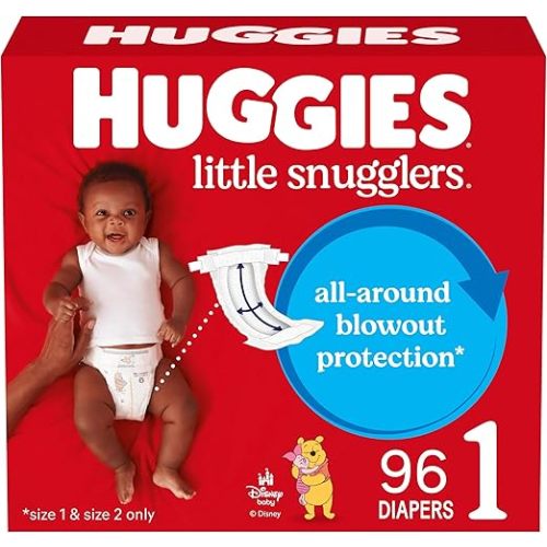 Huggies Size 1 Diapers, Little Snugglers Baby Diapers, Size 1 (8-14 lbs), 96 Count, Packaging May Vary
