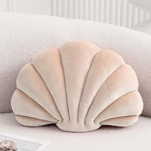 Seashell Throw Pillows, Shell Shaped Pillow, Velvet, Champagne,18In