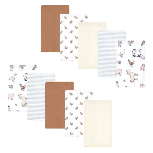 Luvable Friends Hudson Baby Flannel Burp Cloths 10pk, Farm Pals