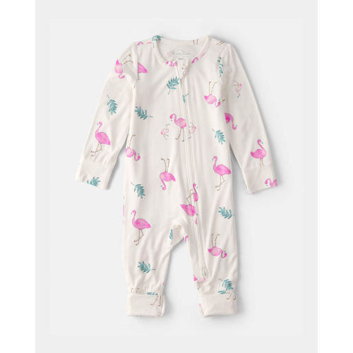 Baby Girl Flamingo PurelySoft 2-Way Zip Sleeper - Ivory | Carter’s Oshkosh Canada