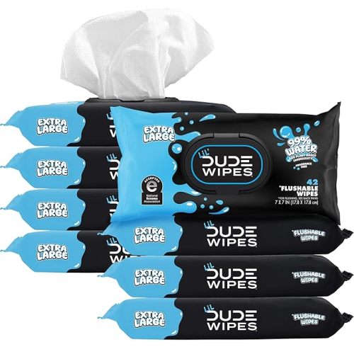 DUDE Wipes LiL' DUDE Flushable Water Wipes for Toddlers - Potty Training Toilet Safe (unlike nonflushable baby wipes) - 99% Water, Hypoallergenic for Sensitive Skin - Unscented, 4 Pack (168 Count).