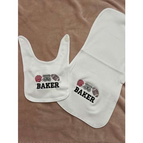 Bulldog Embroidered Baby Bib and Burp Cloth | Personalized Gift Set