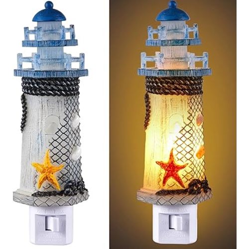Tuanse Lighthouse Night Lights Plug in Nautical Themed Lamp Coastal Decor for Seaside Beach House Room Hallway Stairway