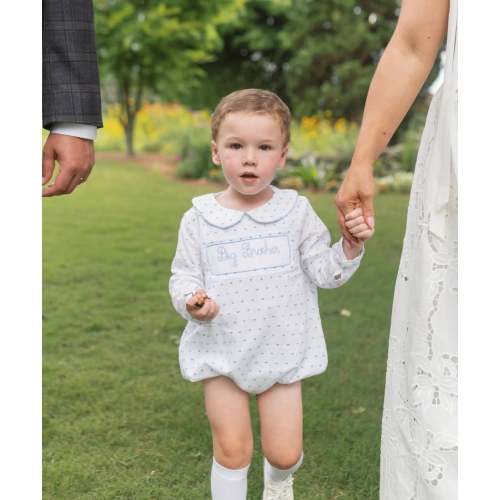 Blue Swiss Dot Big Brother Smocked Bubble – Little Bear Smocks