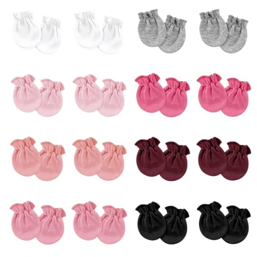 AQOKKA Newborn Baby Mittens Wheat Ear No Scratch Cotton Elastic | 16 Pairs Infant Toddler Mittens Scratch Baby Gloves Organic Cotton Mittens Newborn 0-6 Months for Newborn Baby