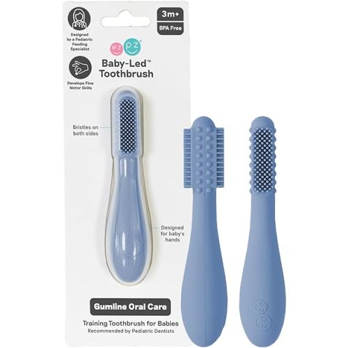 ezpz Baby-Led Toothbrush (Indigo) - 3 Months + - Cleans Gums + New Teeth