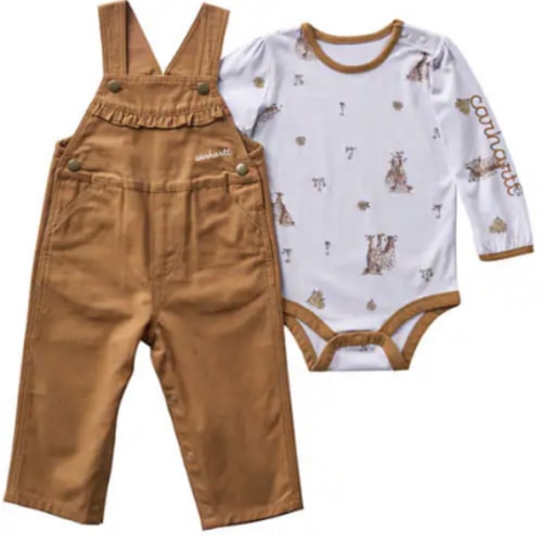 Girls' 2-Piece Long Sleeve Printed Bodysuit & Canvas Overall Set (Baby) | Carhartt