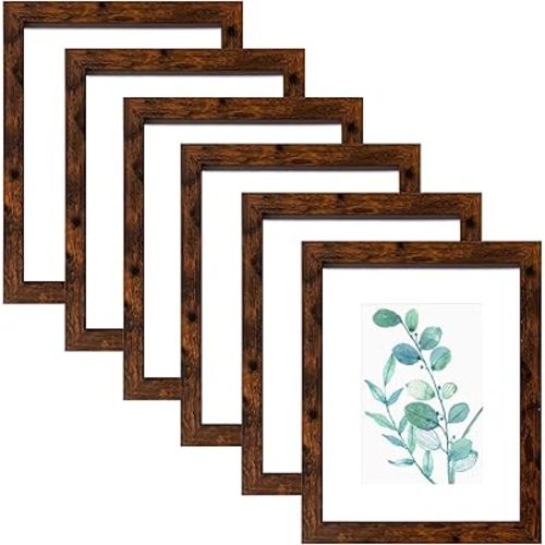 8x10 Picture Frame Dark Brown Set of 6, Display Pictures 5x7 With mat or 8x10 Without Mat
