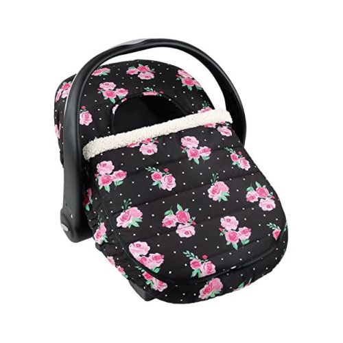 The Peanutshell Seasonal Car Seat Cover, Floral Rose, Black/Pink