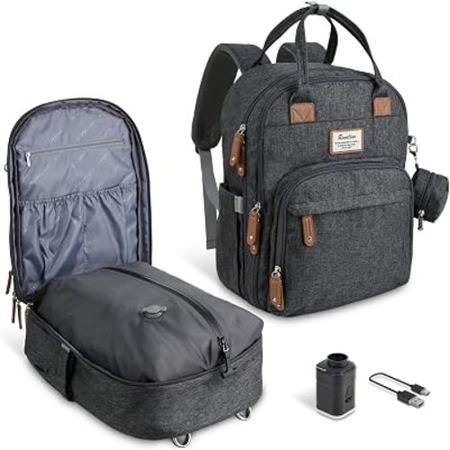 RUVALINO Travel Diaper Backpack with Vacuum Compression-Save Baby Essentials Bag with up to 30% Capacity, Including Changing Pad/Insulated Bottle Holders/Pacifier Case, Waterproof, Dark Gray