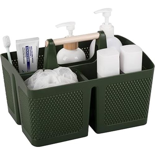 rejomiik Portable Shower Caddy Basket Plastic Cleaning Caddy Organizer Storage Tote with Handle for Bathroom, College, Dorm Room Essentials, Dark Green