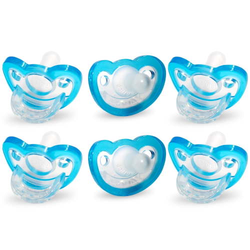 RaZbaby Jollypop Pacifier for Babies 3 Months and Up, USA Made, Natural Shaped Orthodontic Binky, Lovingly Shared in NICUs & Hospitals Worldwide, Medical-Grade 100% BPA-Free - 6 Pack - Blue