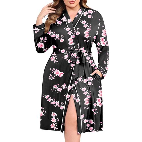 Ekouaer Plus Size Robes for Women Soft Bathrobe V Neck Soft Maternity Robe