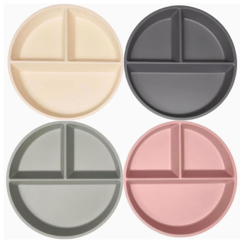 Bamboo Divided Plates (Set of 4) - Matte Dark Gray/Green/Off White/Pink