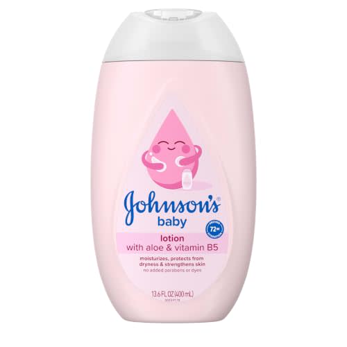 Johnson's Baby Lotion with Coconut Oil, Aloe Vera & Vitamin B5, 13.6 fl oz | 72 HR Hydration Skin Moisturizer, Hypoallergenic, Safe for Newborn, Protects From Dryness & Strengthens Skin