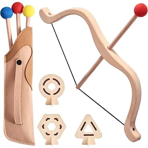 let's make Juego de juguetes de madera con arco y flecha para niños a partir de 3 años, juego de arco y flecha, incluye 3 flechas, 3 objetivos, carcaj, juguetes para interiores y exteriores para niños